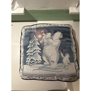 Vintage Coca-Cola Coke Polar Bear Christmas Tree Star Tapestry Throw Pillow